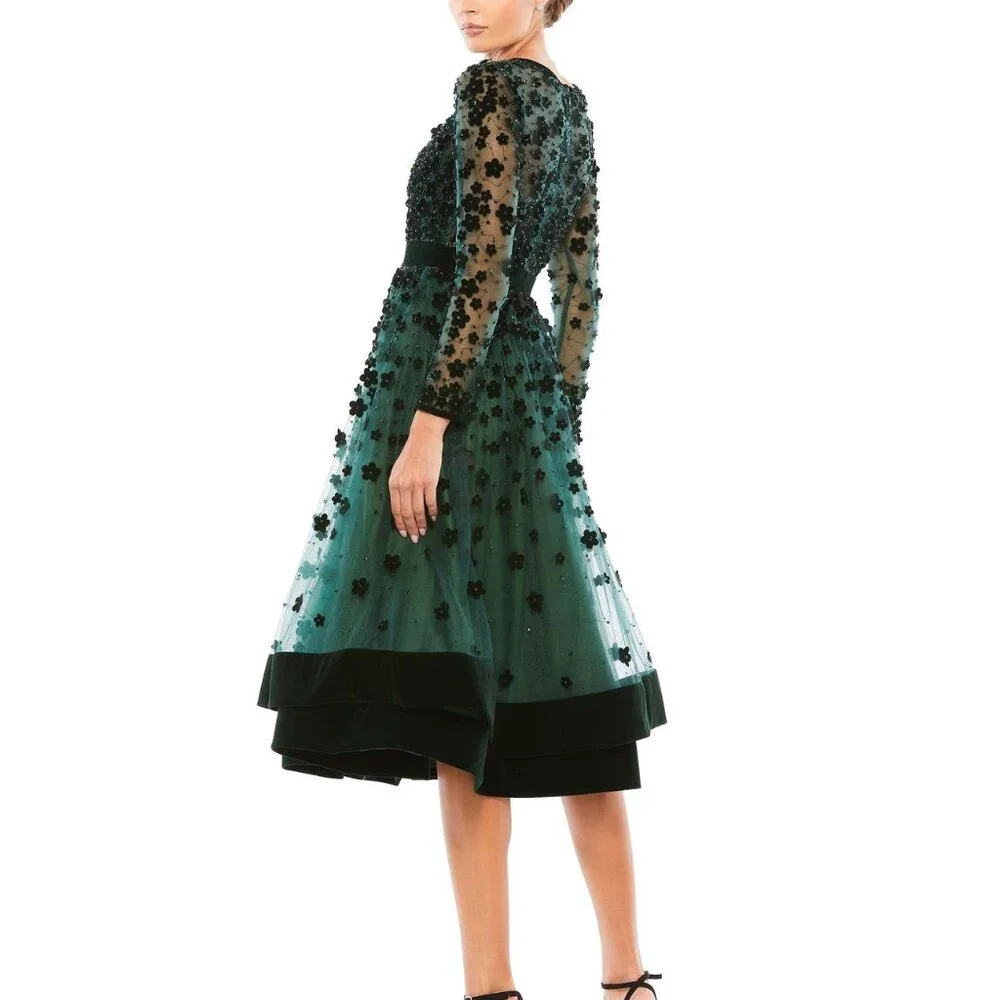 NWT Mac Duggal Floral Appliqué Tea Cokctail Dress 67007 EMARALD SZ 16‎ - Picture 2 of 6